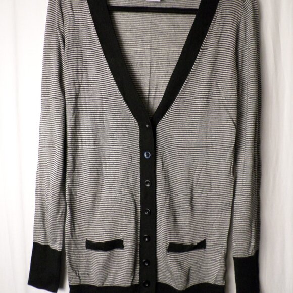 Mod Bod Black & White Cardigan Striped Button Front Sweater Womens Sz Small - Picture 2 of 9